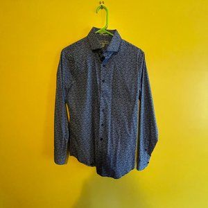 Express Ditsy Blue Floral Button Down Shirt Size Small Fitted